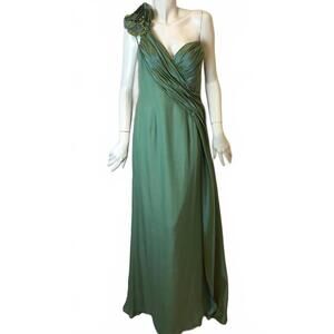 NEW STEPHEN YEARICK women's one shoulder silk satin dress in jade
